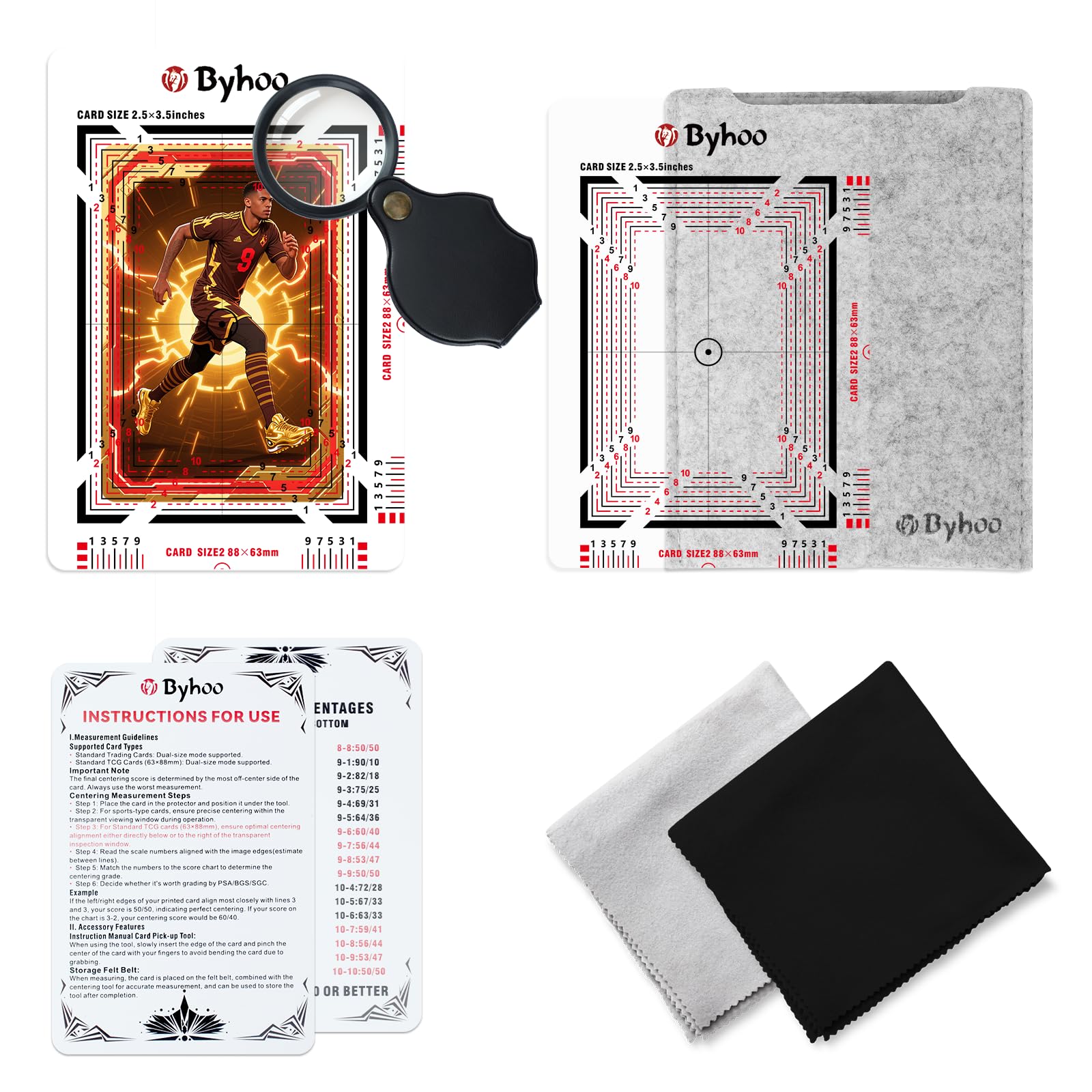Amazon.com: Byhoo Card Grading Kit, Professional Card Centering Tool,  Precision Centering System & Magnifying Card Inspection Tool, Anti-Scratch  Card Grading Tool Compatible with Pokémon Cards & Sports Cards : Arts,  Crafts &
