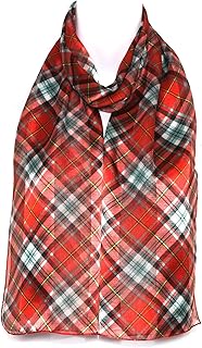 Hat To Socks Chiffon Satin Scarf with Scottish Tartan Checked Pattern (Red)