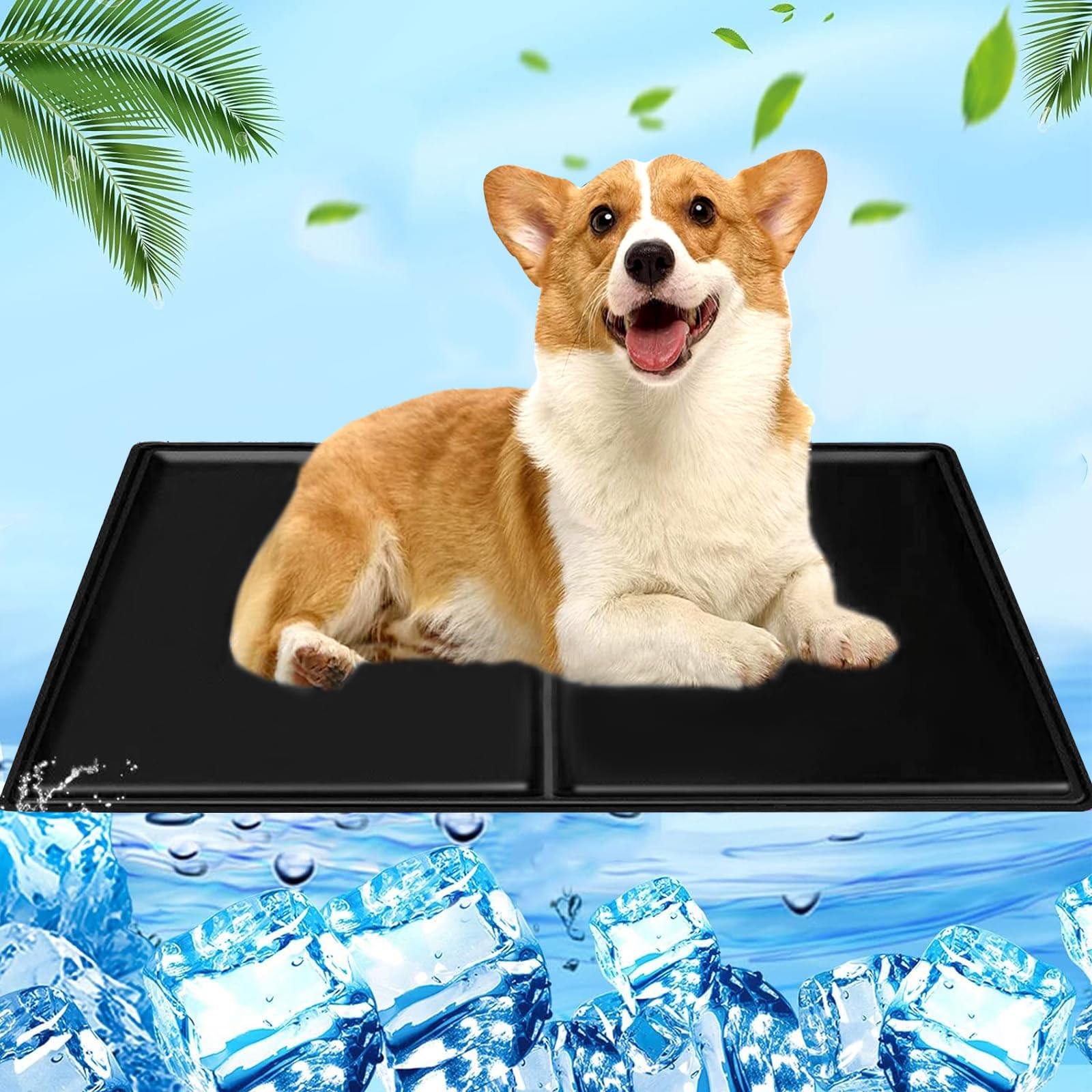 Alfombrilla Refrescante para Perros Gatos, Alfombra Perro Refrescante, Cama Refrigeración, Alfombra Fría de Gel No tóxico,Cool Pet Mat,Cama Gat Frio Animales Colchon Mascotas para Verano,40x50cm,Negro