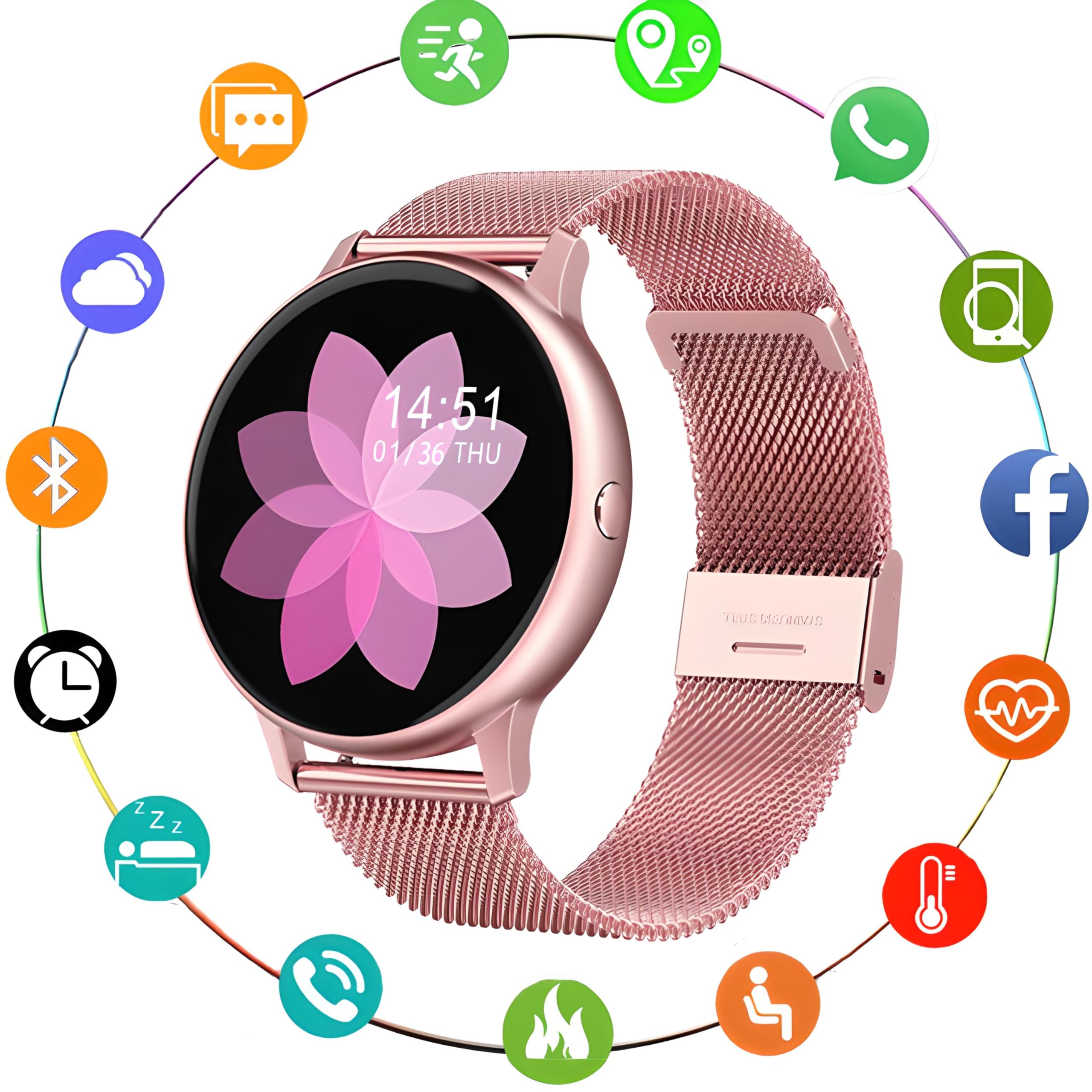 Retoo Smartwatch z dotykowym ekranem 1,54" Funkcja telefonu Zegarek sportowy z systemem Android Powiadomienia o połączeniach Urządzenie Śledzące Bluetooth Licznik kroków dla Kobiet i Mężczyzn Różowy