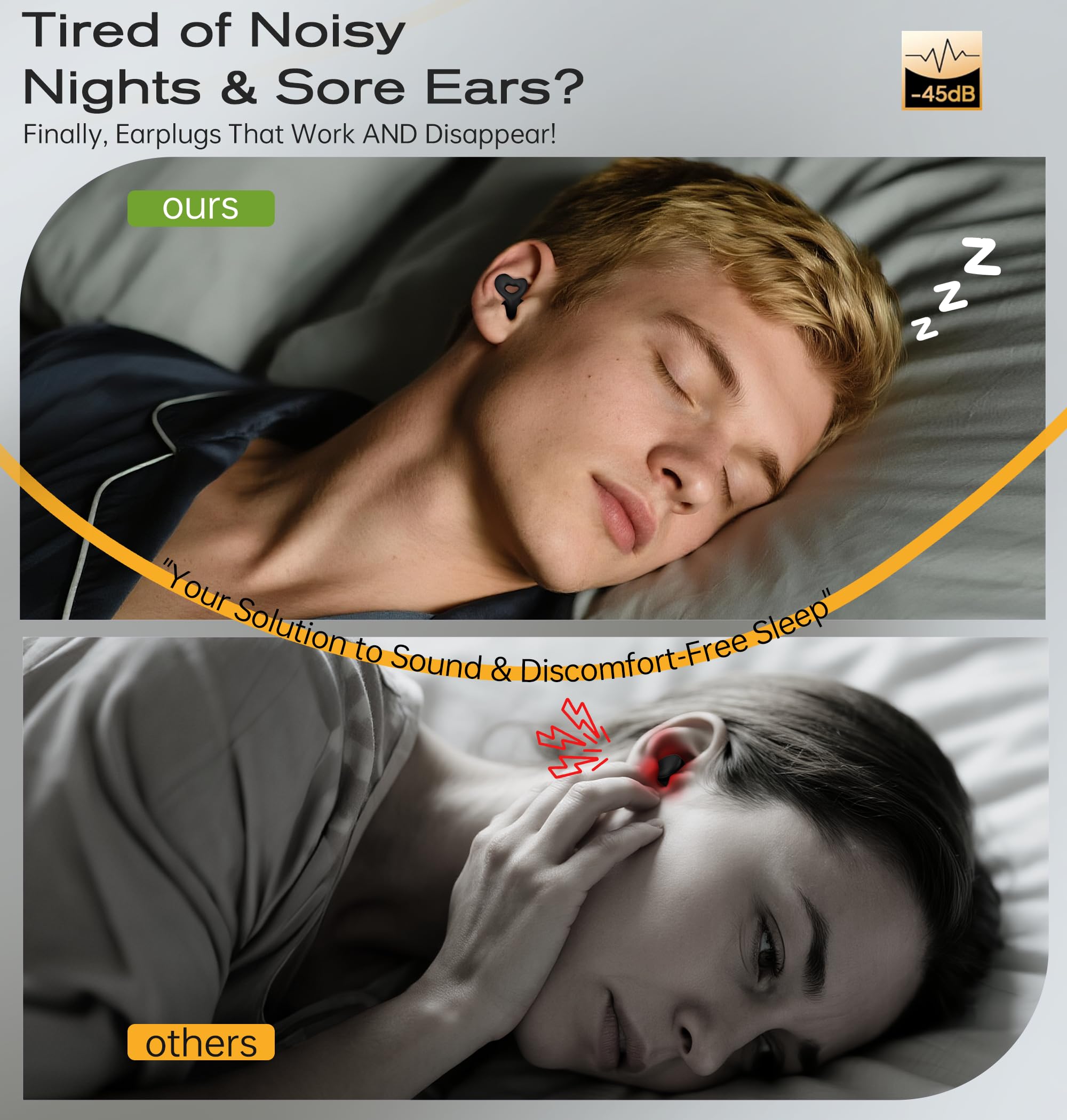 Ear Plugs for Sleeping Noise Cancelling, Soft Silicone Earplugs for Side Sleepers, 45dB Reusable Noise Reduction Ear Plugs with 8 Ear Tips, Hearing Protection for Concerts and Travel