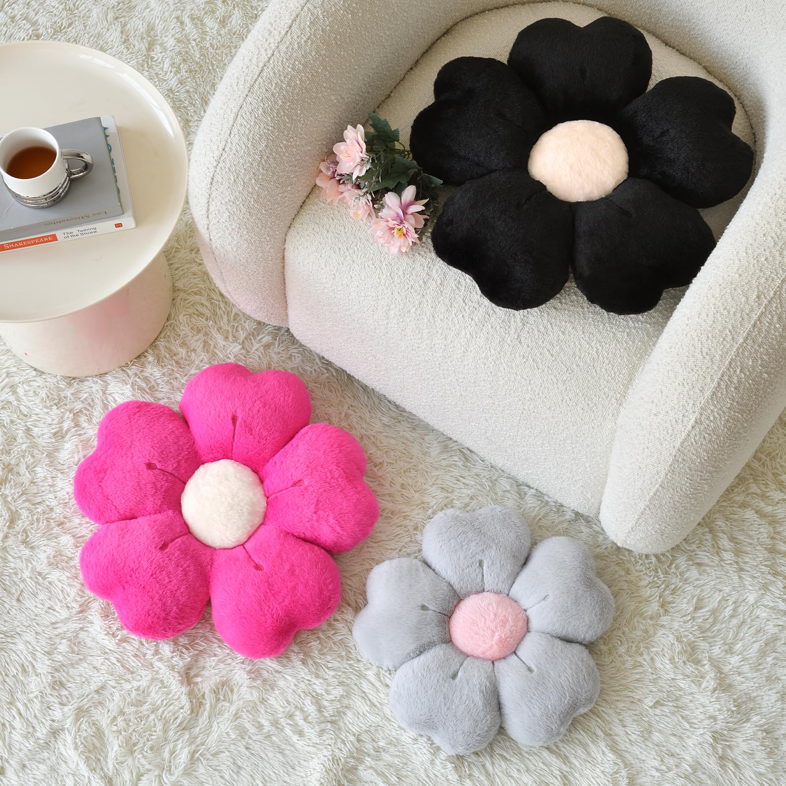 Blumenförmiges Kissen, niedliches dekoratives Wurfkissen mit weichem Kaninchenfell für Couch, Bett, Stuhl, Boden, Weihnachtskissen, Sitzkissen mit Raumdekoration für Schlafzimmer, Wohnzimmer (50 cm,