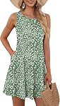 WNEEDU Women's Summer Boho Dress Floral Casual Sleeveless Beach Dresses with Pockets 2026 New