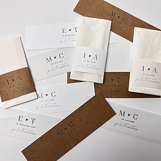 Generisch Taschentuch Banderole Hochzeit | Personalisiert mit Namen & Datum | Transparentpapier Kraftpapier Weiß | Hochzeit Standesamt Taufe | Braut Deko