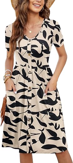 MOLERANI Women Summer Casual Short Sleeve V Neck Dresses Button Down Sundress Beach Vacation with Pockets Travel Outfits
