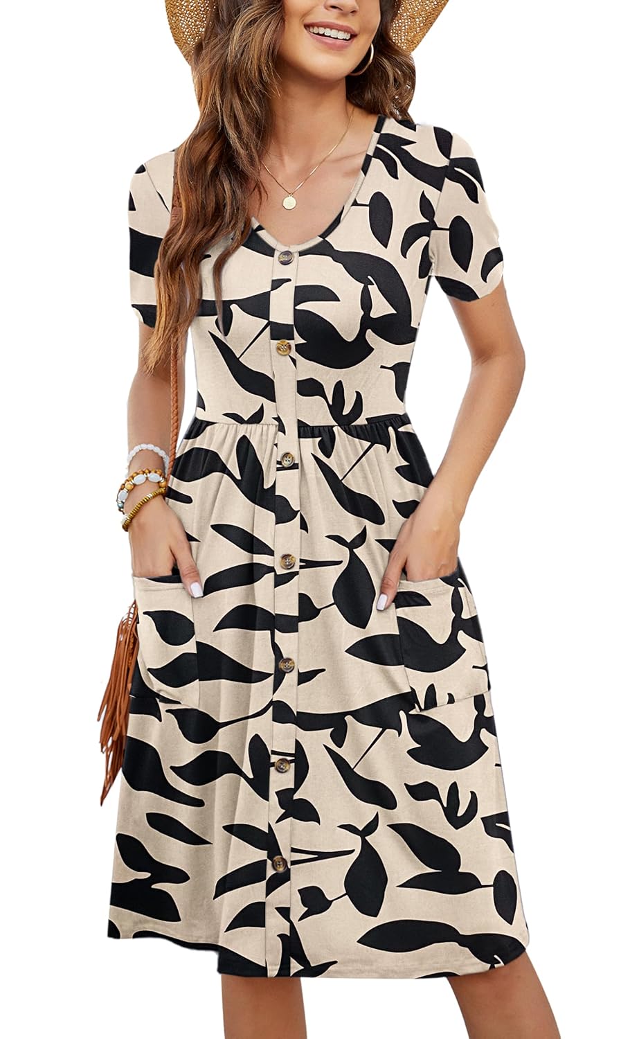MOLERANI Women Summer Casual Short Sleeve V Neck Dresses Button Down Sundress Beach Vacation with Pockets Travel Outfits - Review, Price and Buying Guide