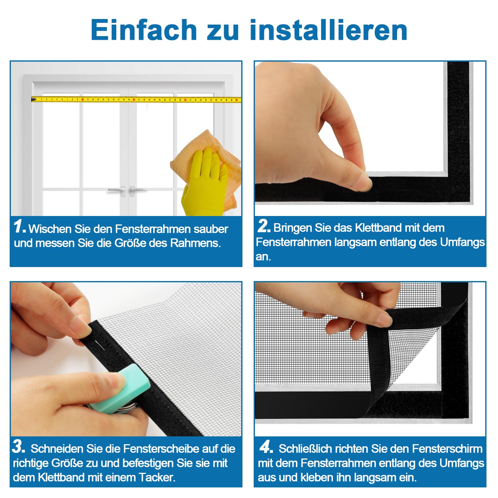 2 Stk Fliegengitter Fenster, 130x150cm Moskitonetz Fenster Katzensicher Ohne Bohren, Mückennetz Fensternetz Insektenschutz Fiberglas, Fliegennetz Insektengitter Klettband Zuschneidbar (Schwarz)