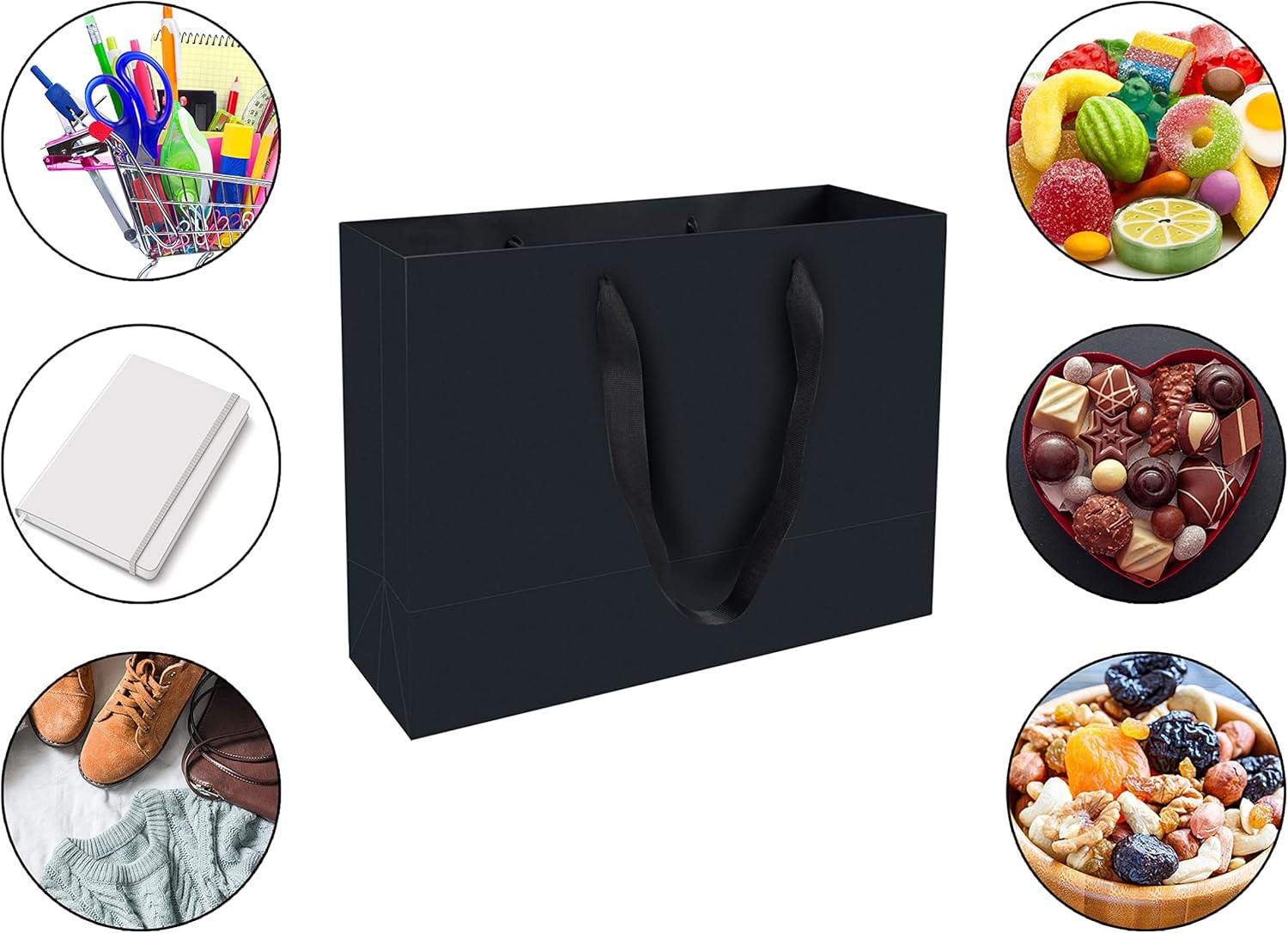 HUAPRINT Black Paper Bags,Matte Black Gift Bags,Large Shopping bags with Handles,20 Pack Gift Bag 13x5x10inch,Retail Bags,Party Favor Bags,Merchandise Business Bags,Wedding Bags