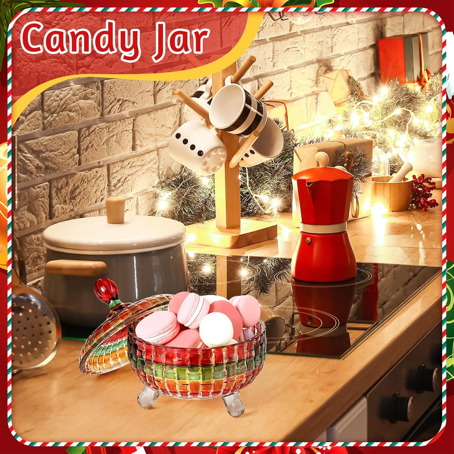 26 oz Large Glass Candy Dish with Lids Crystal Candy Jar with Lid Halloween Decorative Covered Glass Jar Jewelry Box Wedding Buffet Biscuit Containers for Snacks(Colorful,Medium) - Image 5