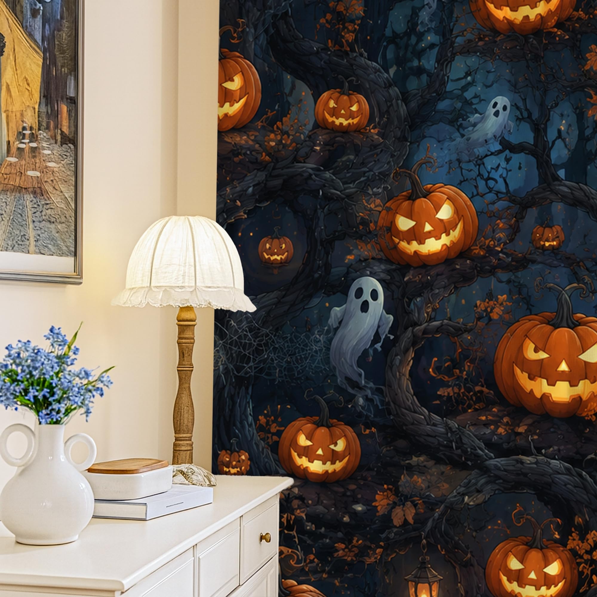 Rideau occultant haut de gamme motif fantôme orange 132x213