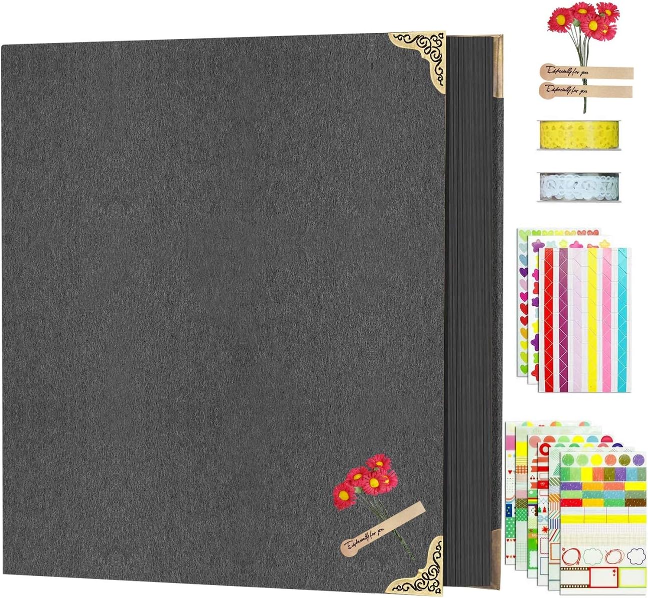 DIY Photo Album Scrapbook 80 Pages, Adkwse 3 Ring Binder 12 x 12 Inch Black Page Scrap Book with Scrapbooking Supplies for Kids, Girls, Teens Journal, Graduation Gift