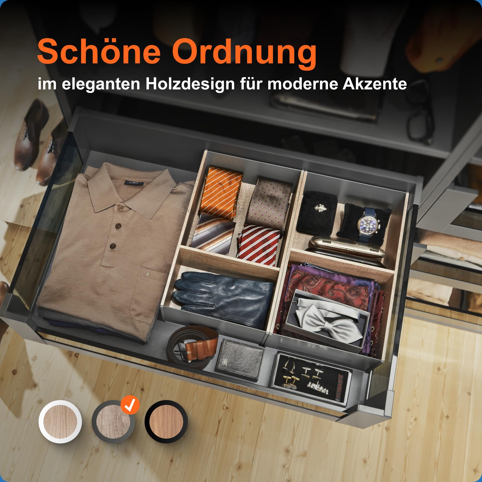 Blum AMBIA-LINE Schubladen-Organizer in hochwertigem Holzdekor | ideal für Küche, Bad & Kleiderschrank | modular einsetzbar und sicherer Halt dank Antirutsch-Füße | 37 × 22 × 11 cm | Nebraska Eiche