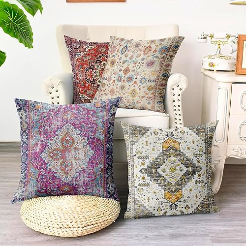 Miniatura 6 de Juego de 2 fundas de almohada bohemias de 26 x 26 pulgadas, fundas de almohada suaves con patrón de estampado de alfombras bohemias decorativas para