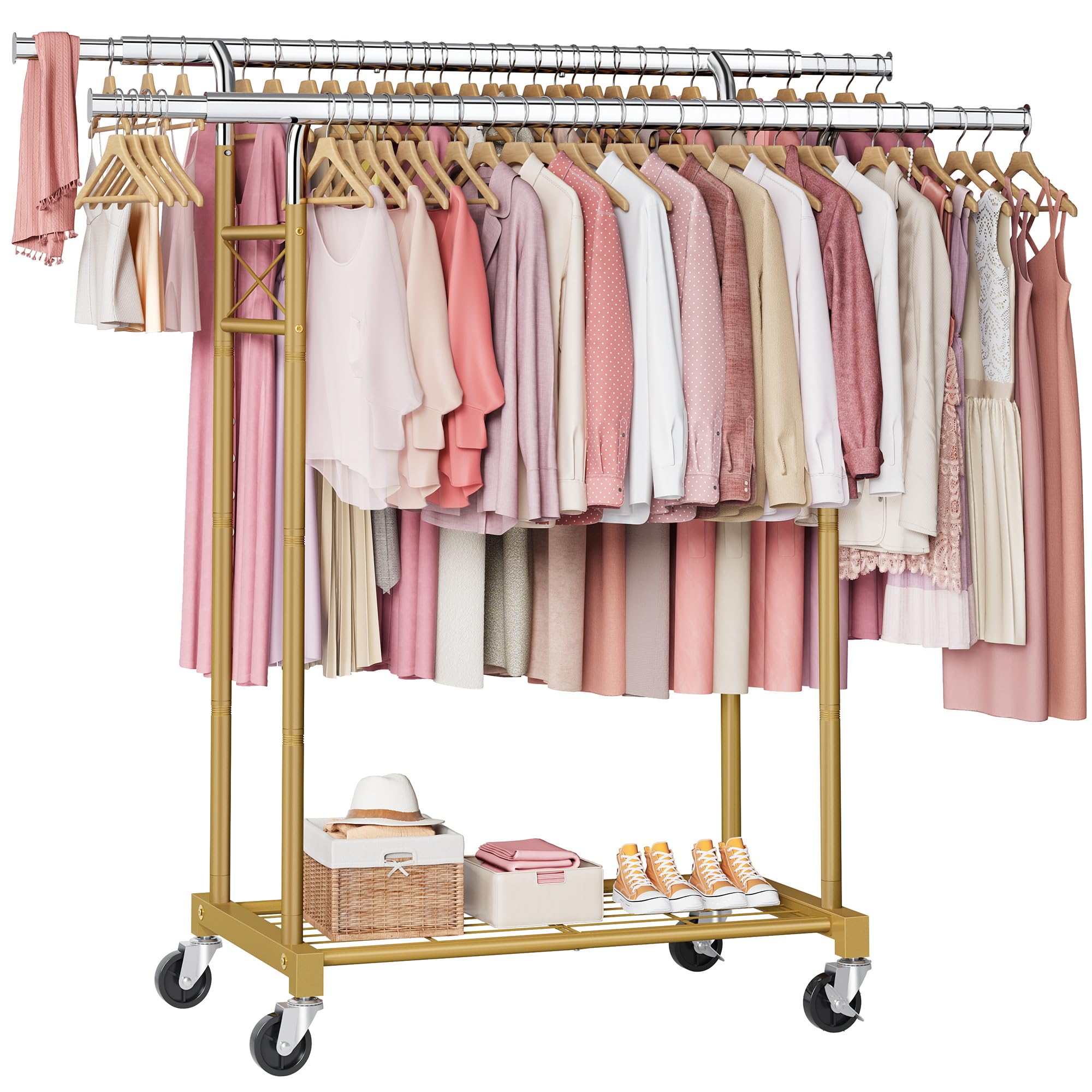 Porte-manteau double barres extensible pour ranger les vêtements