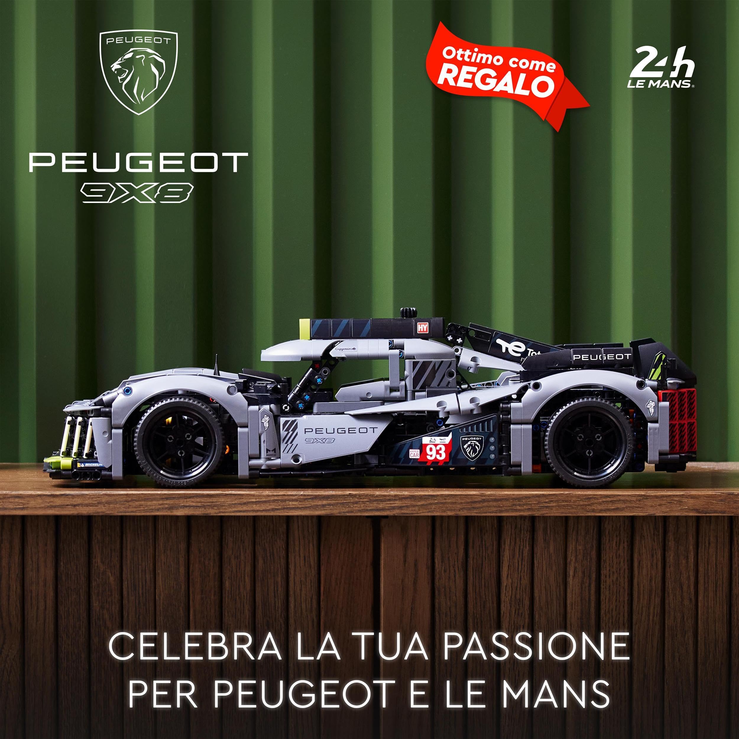 LEGO Technic PEUGEOT 9X8 24H Le Mans Hybrid Hypercar, Iconico Modellino di Auto da Corsa per Adulti da Costruire, Set Automobilistico da Collezione Scala 1:10, Idea Regalo Uomo, Donna, Lui o Lei 42156