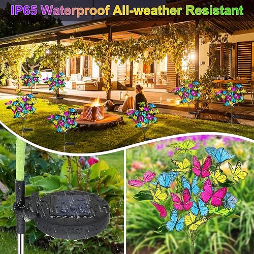 Miniatura 2 de TYNLED Luces solares de mariposa para exteriores, 63 mariposas, 126 LED, luces solares de decoración de jardín, impermeables, luces solares de