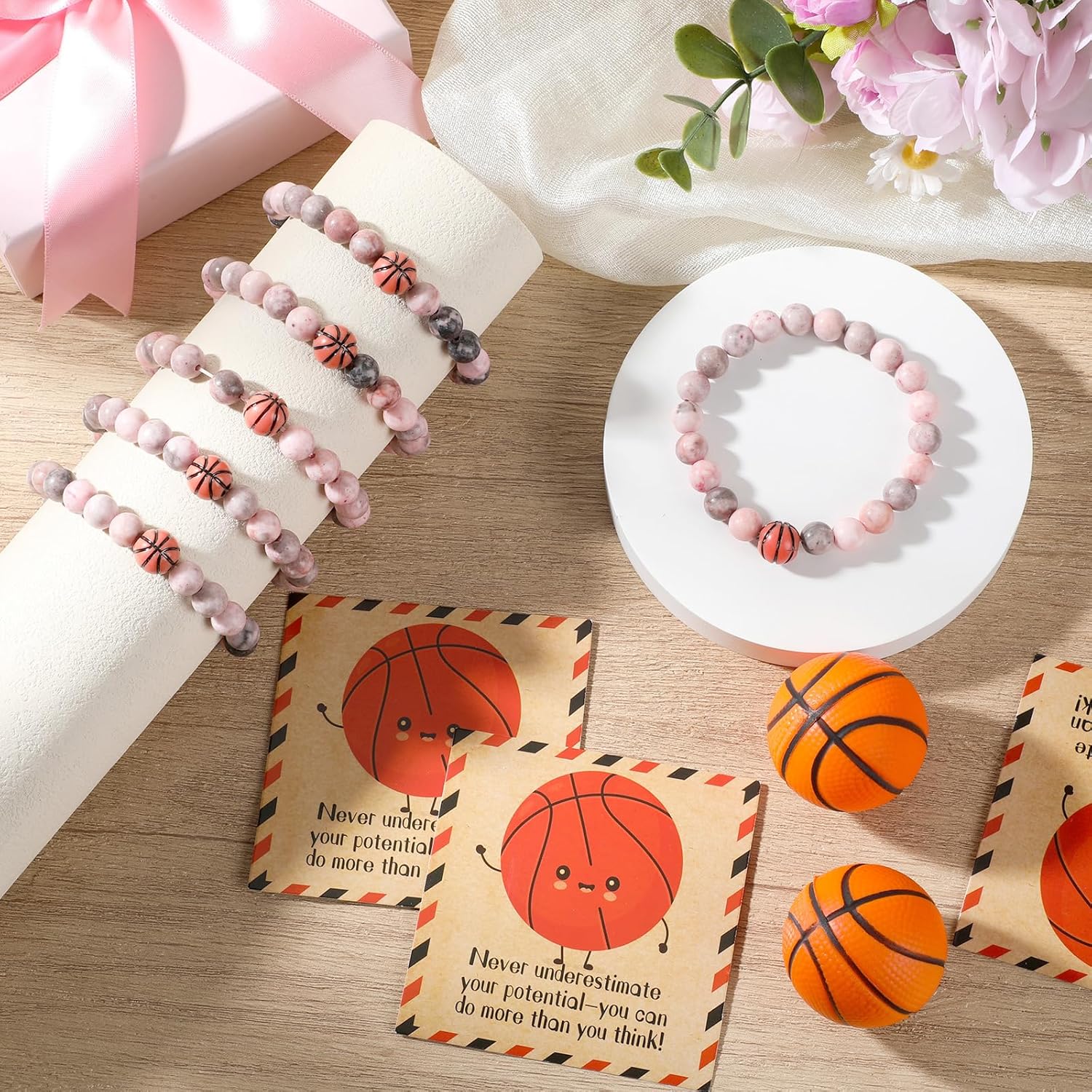 Tondiamo Basketball Inspirational Team Gifts Bulk Lava Stone Bracelet Motivational Card Bracelet Senior Night Sport Party Favors for Player Sport Lover - Image 4