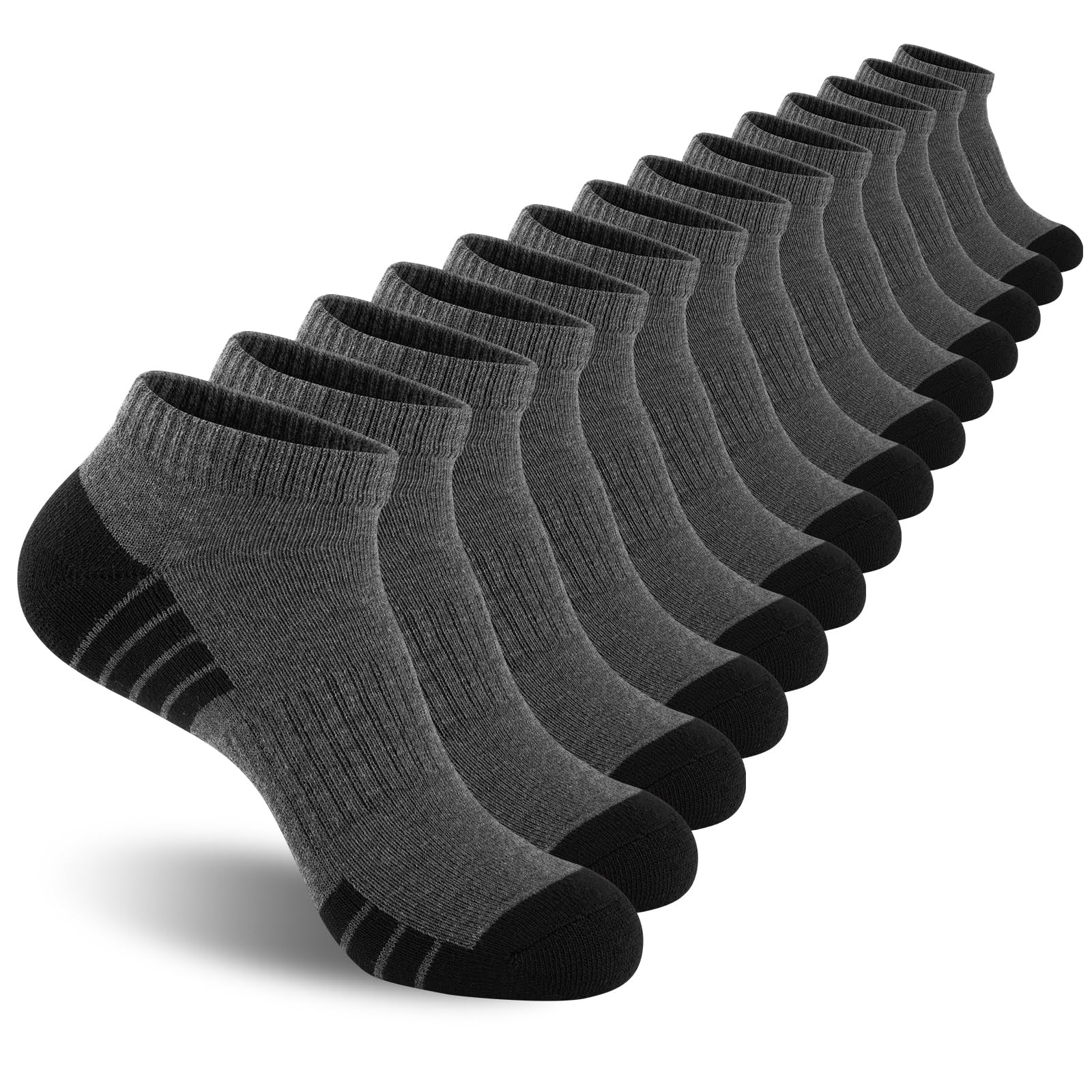Heatuff Mens Cushioned Ankle Socks, Breathable Moisture Wicking Low Cut Casual Socks (7 Pairs)