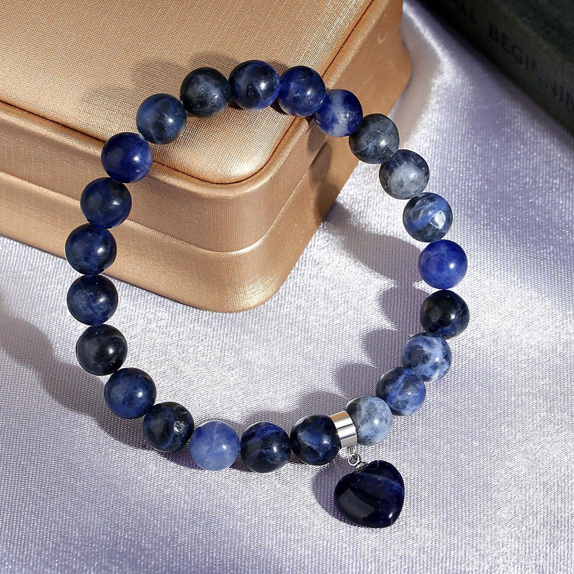 MAIBAOTA Healing Crystal Bracelet for Women, 8 mm Natural Gemstone Beaded Bracelet, Love Heart Bracelet Jewelry Gifts for Birthday Mothers Day Valentine's Day Anniversary - Image 4