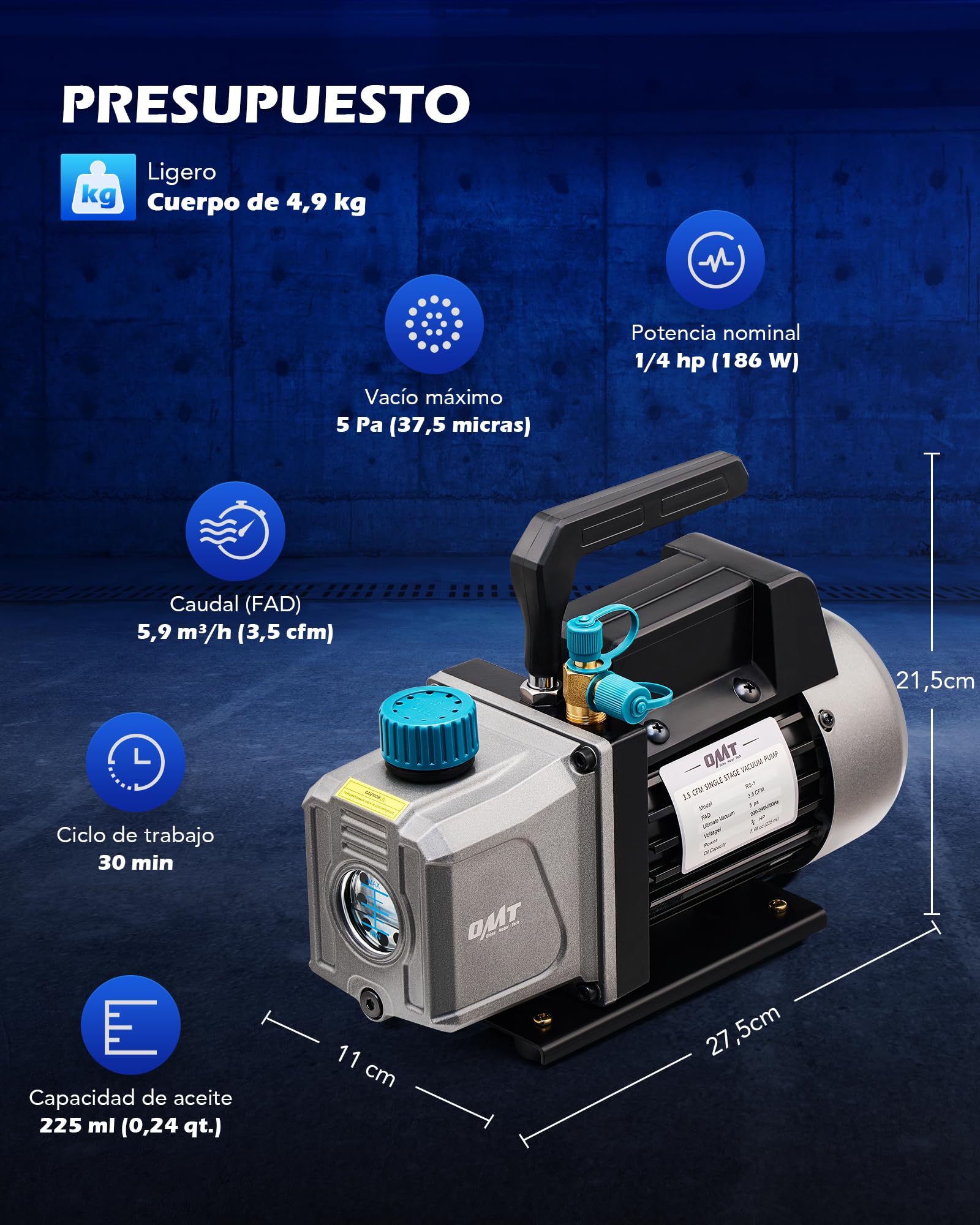 Orion Motor Tech Bomba de Vacío 3.5CFM 186W Aire Acondicionado Automotriz Cámara de 7,6 L