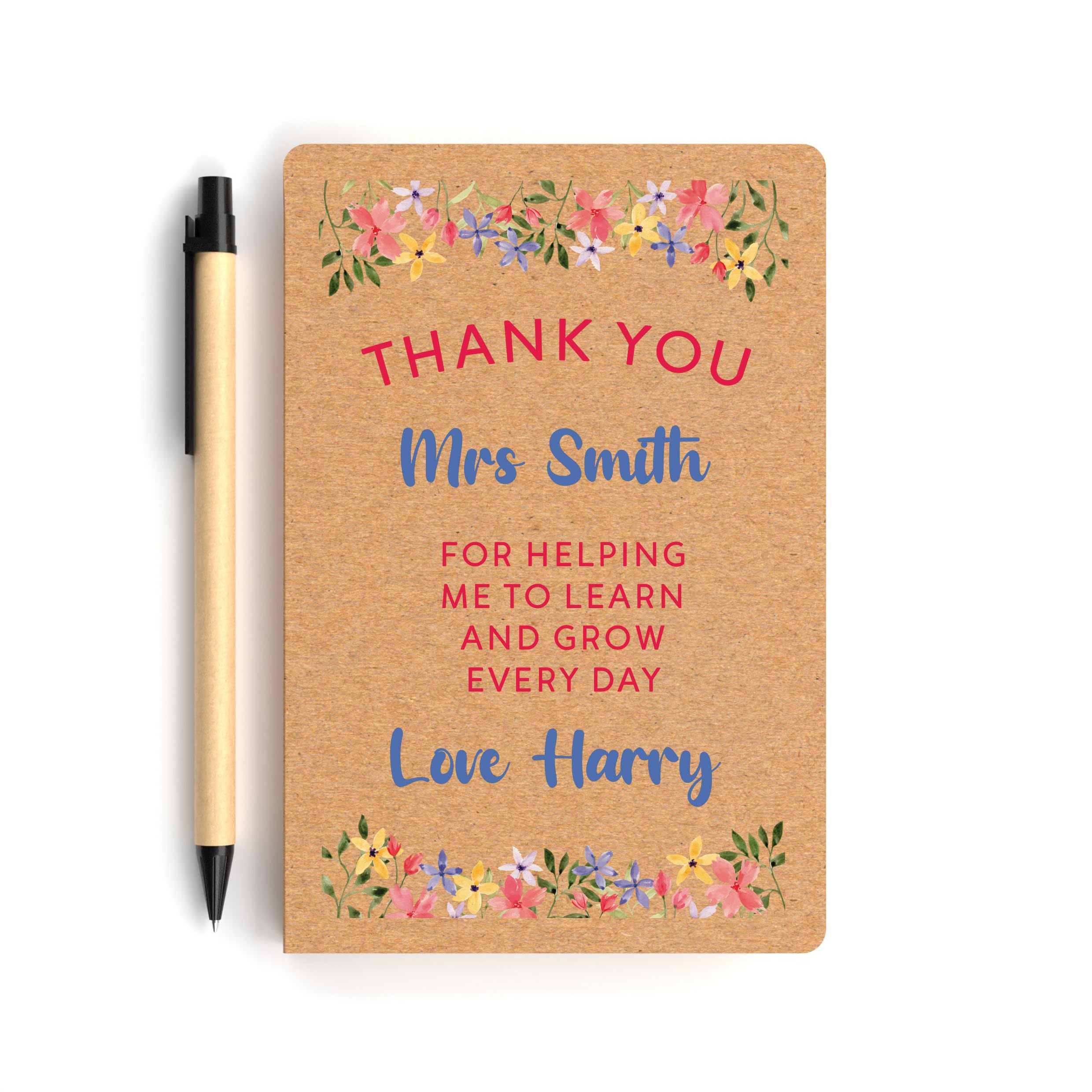 Beecreative Personalised Teacher Small Notebook - Teacher Notebook And Pen - Teacher Notepad With Pen Gift