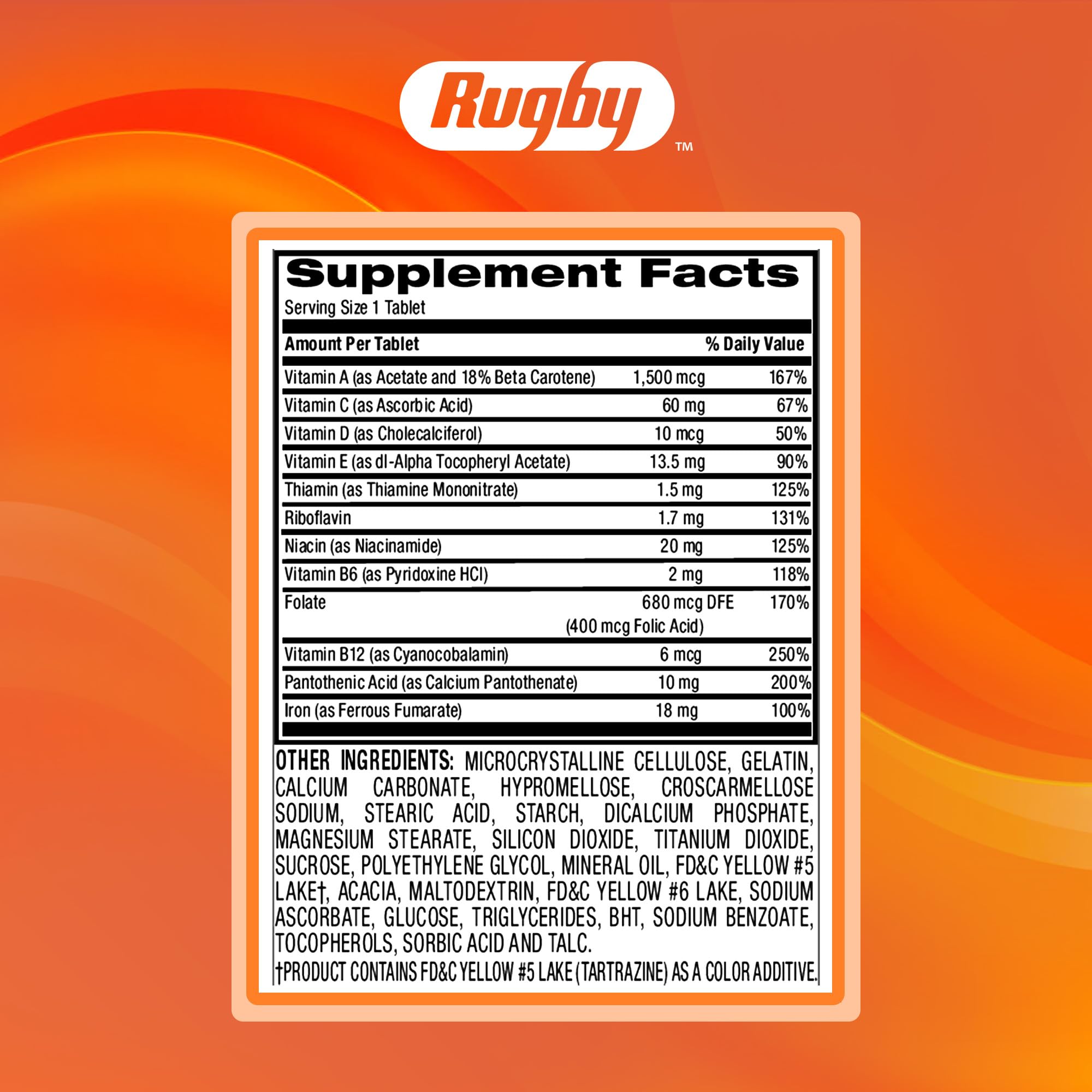 Rugby Tab-A-Vite Multivitamin with Iron and Beta-Carotene, 100 Tablets — Amazon image 9