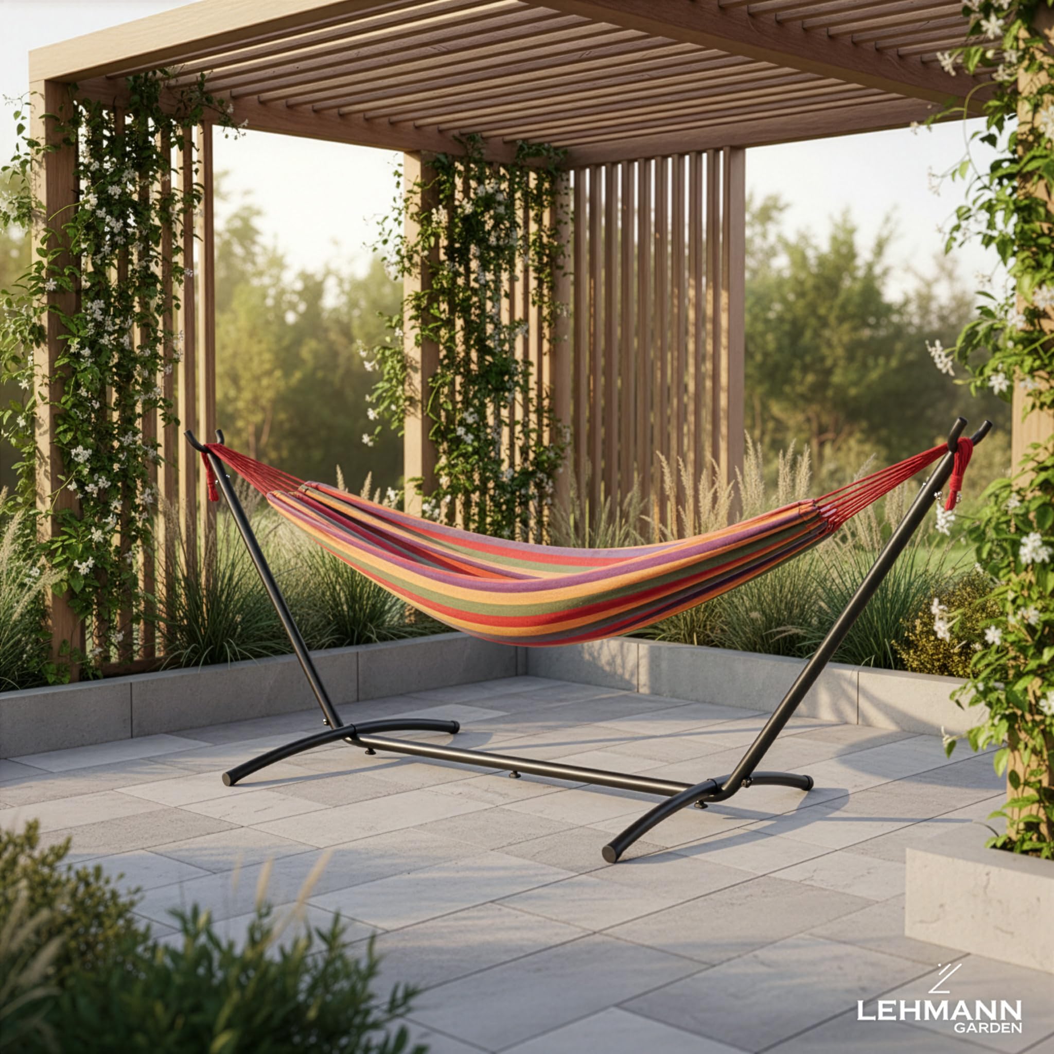 LEHMANN Hamac avec Support en Acier, Capacité de Charge 200 kg, pour 2 Personnes 6 Hauteurs Réglables, Pliable et Transportable avec Sac de Transport, idéal pour Camping, Jardin et Balcon - 2