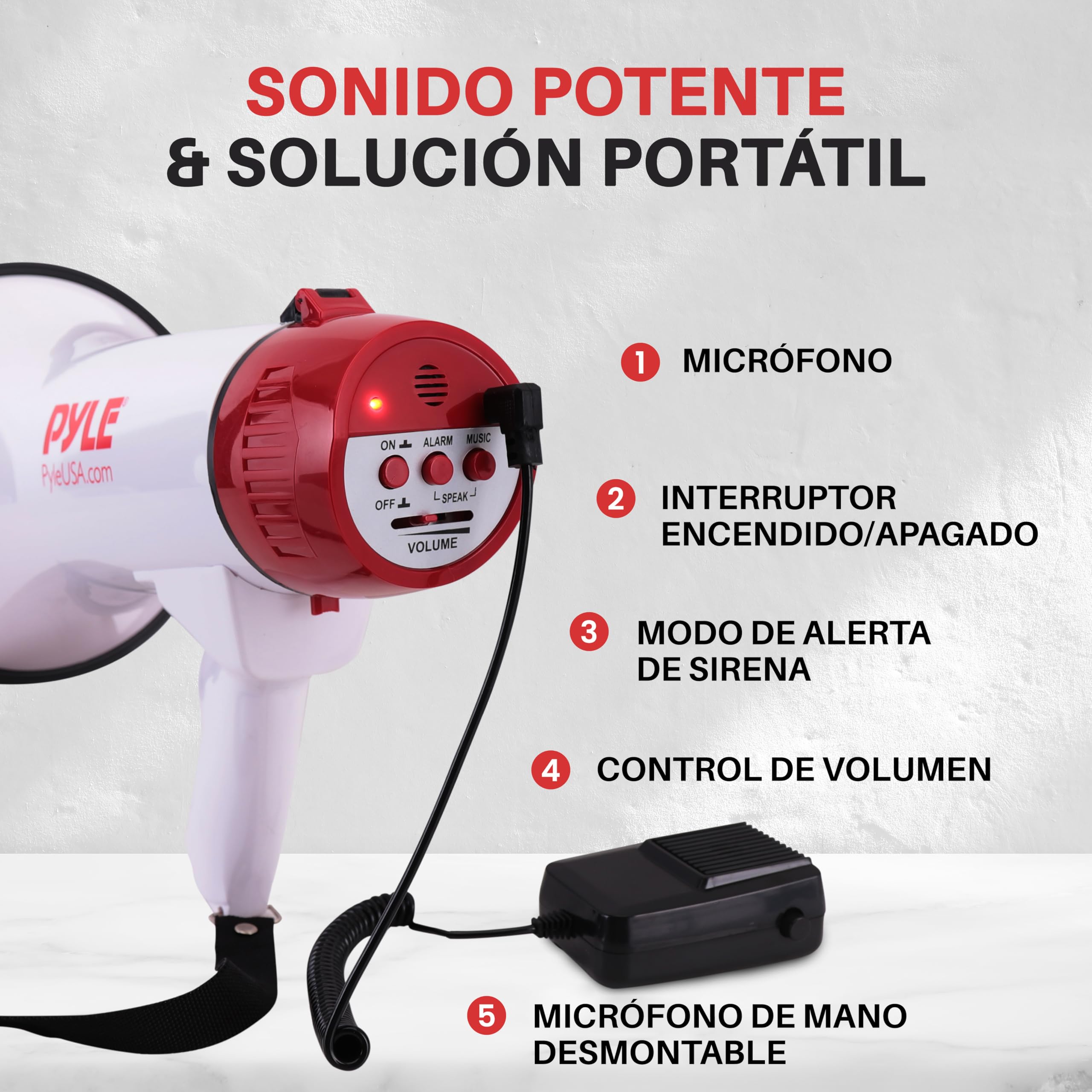 Pyle Megafono Portatil Sirena Control de Volumen Microfono Interiores Exteriores