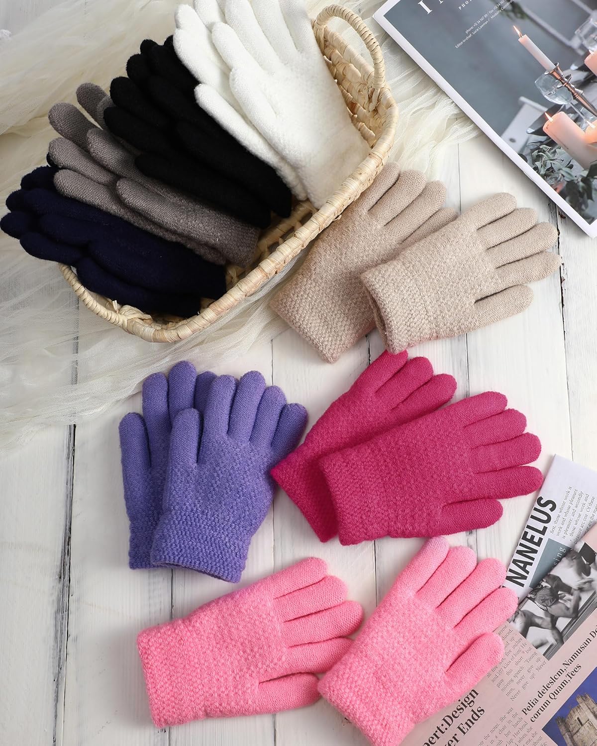 Shihanee 8 Pairs Kids Fleece Lined Gloves Winter Knit Cable Thermal Lined Mittens Thick Warm Gloves for 6-10 Years Girls Boys - Image 6