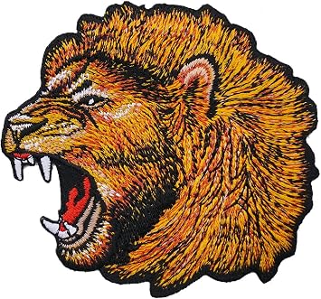 Graphic Dust Lion Embroidered Iron on Patch Lion, King of the Jungle Motorcycle Biker Car Racing Skull Jacket Jean Gang Team Tattoo Tiger Puma Jaguar