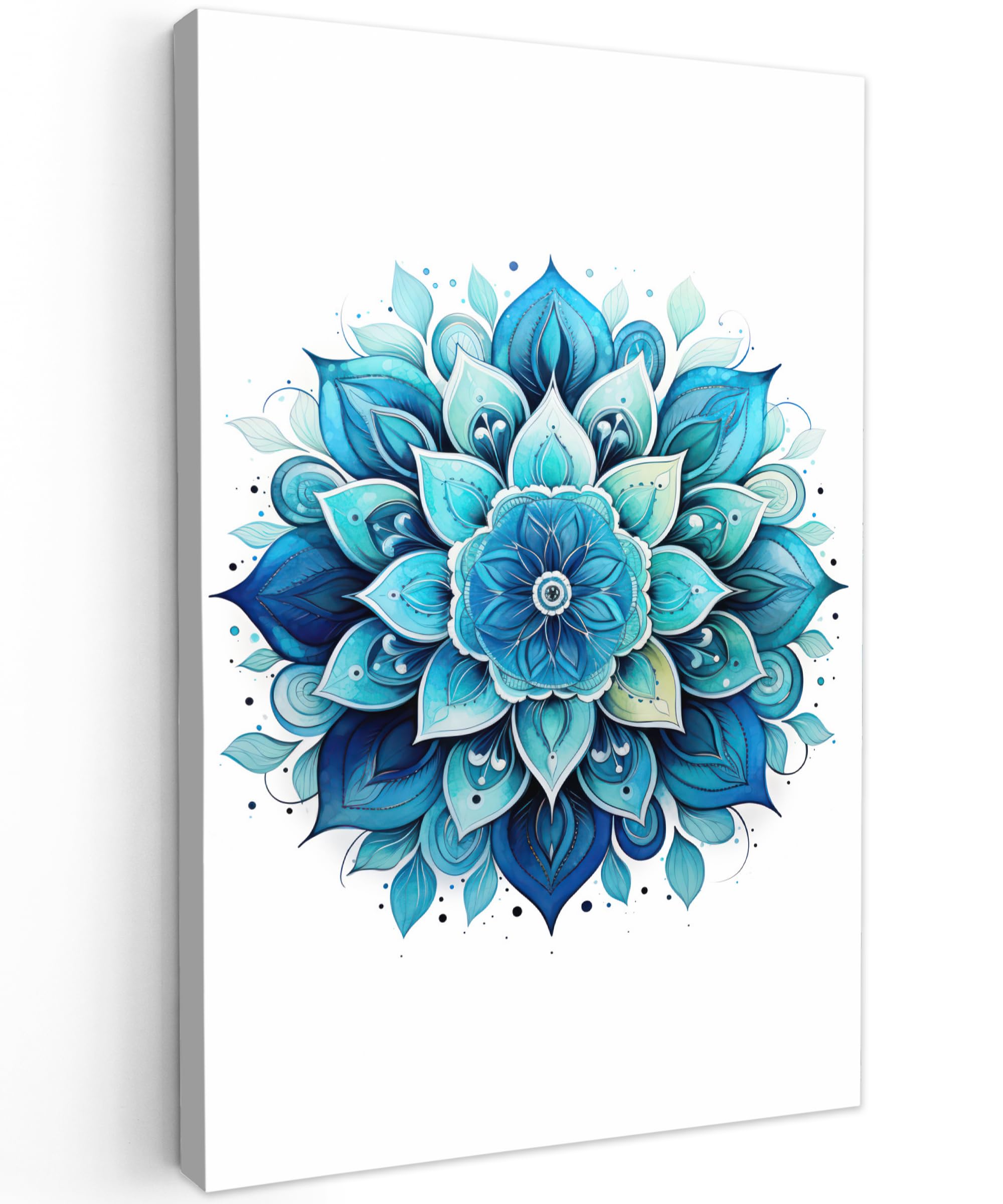 Muchowow Blue - Mandala Muchowow© Canvas Wall Art Work 16"X24" / 40X60 Cm Room Decor Painting Wallfillers Picture Decoration Prints Mandala - Blue - White - Flowers