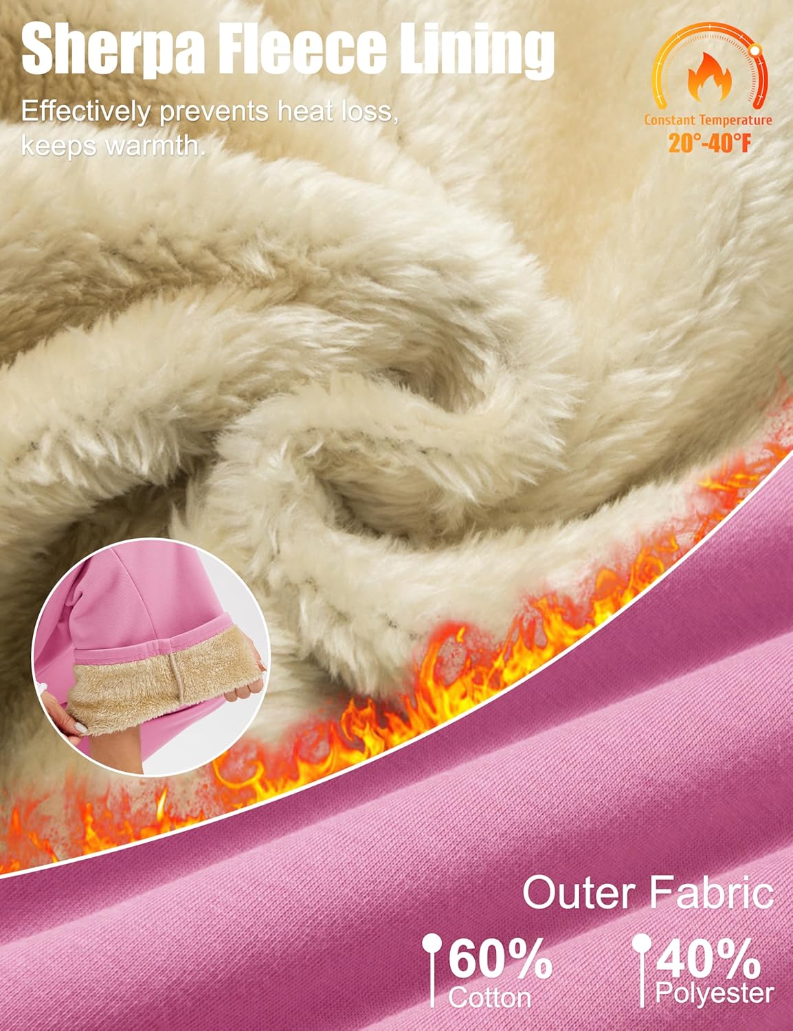 MAGCOMSEN Women's Sherpa Lined Sweatpants Wide Leg Warm Winter Pants Thermal Baggy Fleece Sweat Pants with Pockets - Image 5