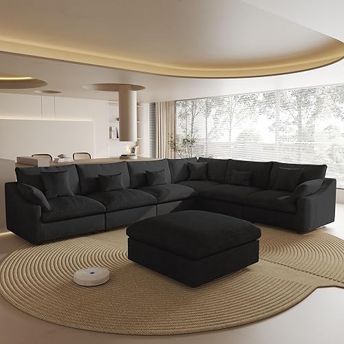 Miniatura 9 de Sofá Seccional Modular Cloud con Otomana, Sofá Seccional de 192" Sofá Cama Sleeper para Sala de Estar, Sofá Convertible de Asiento Profundo de 9