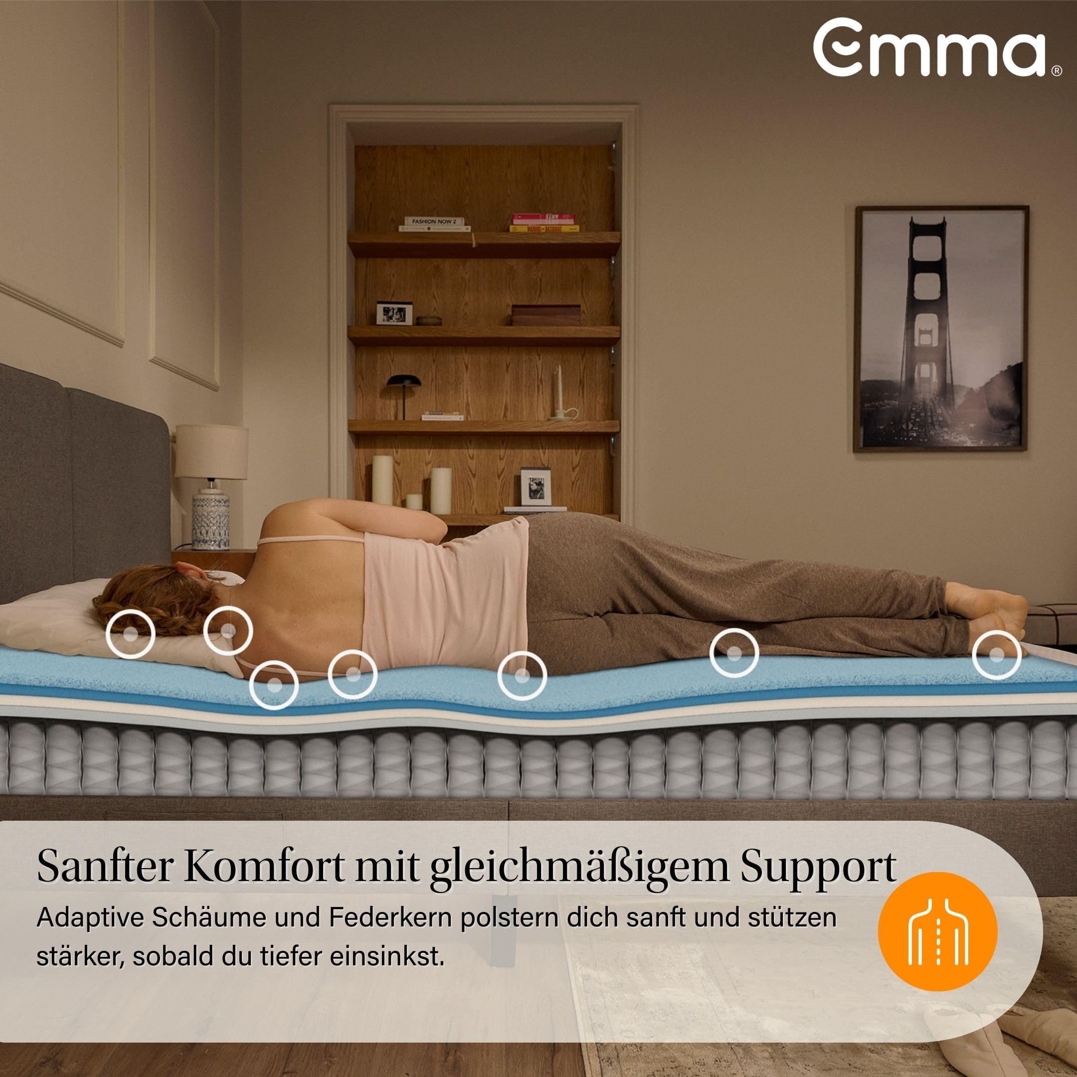 Emma Original Pro+ Matratze 140x200 cm – 27 cm Hybridmatratze mit 7-Zonen-Taschenfederkern, ThermoSync® Kühltechnologie & Purotex® Bezug – atmungsaktive Komfortmatratze