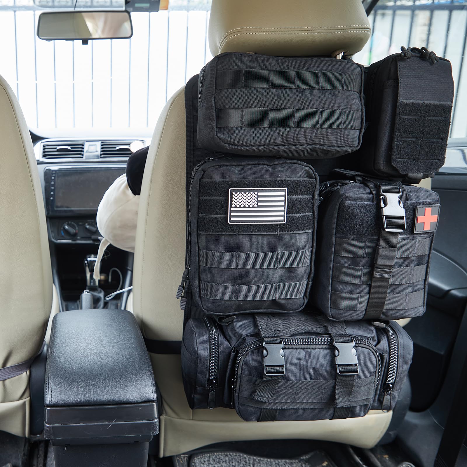 Borsa tattica universale per seggiolino auto, organizer tattico per auto, per auto, camion, Ford Jeep Vehicle (nero)