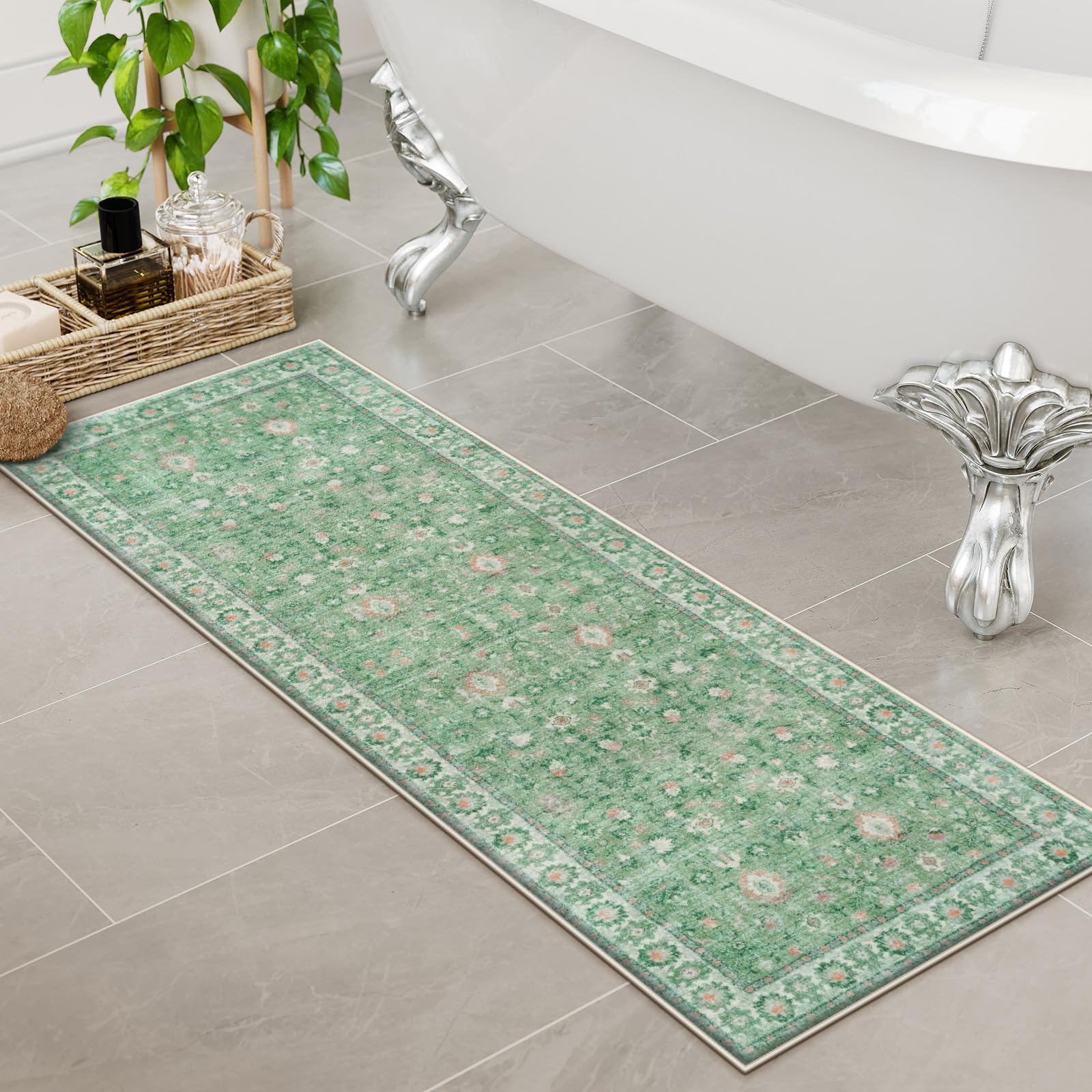 Uphome Boho Bathroom Runner Rug Mat 18x47, Non-Slip Soft Shaggy and Comfortable Large Size Microfiber Vintage Farmhouse Bath Rug, Super Absorbent and