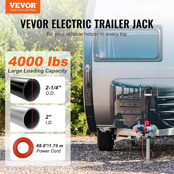 VEVOR Electric Trailer Jack, Power Tongue Jack Weight Capacity 4000 lbs, 9.84-33.85 Electric Tongue Jack with Waterproof Cover for Lifting RV Trailer, Horse Trailer, Utility Trailer, Yacht Trailer