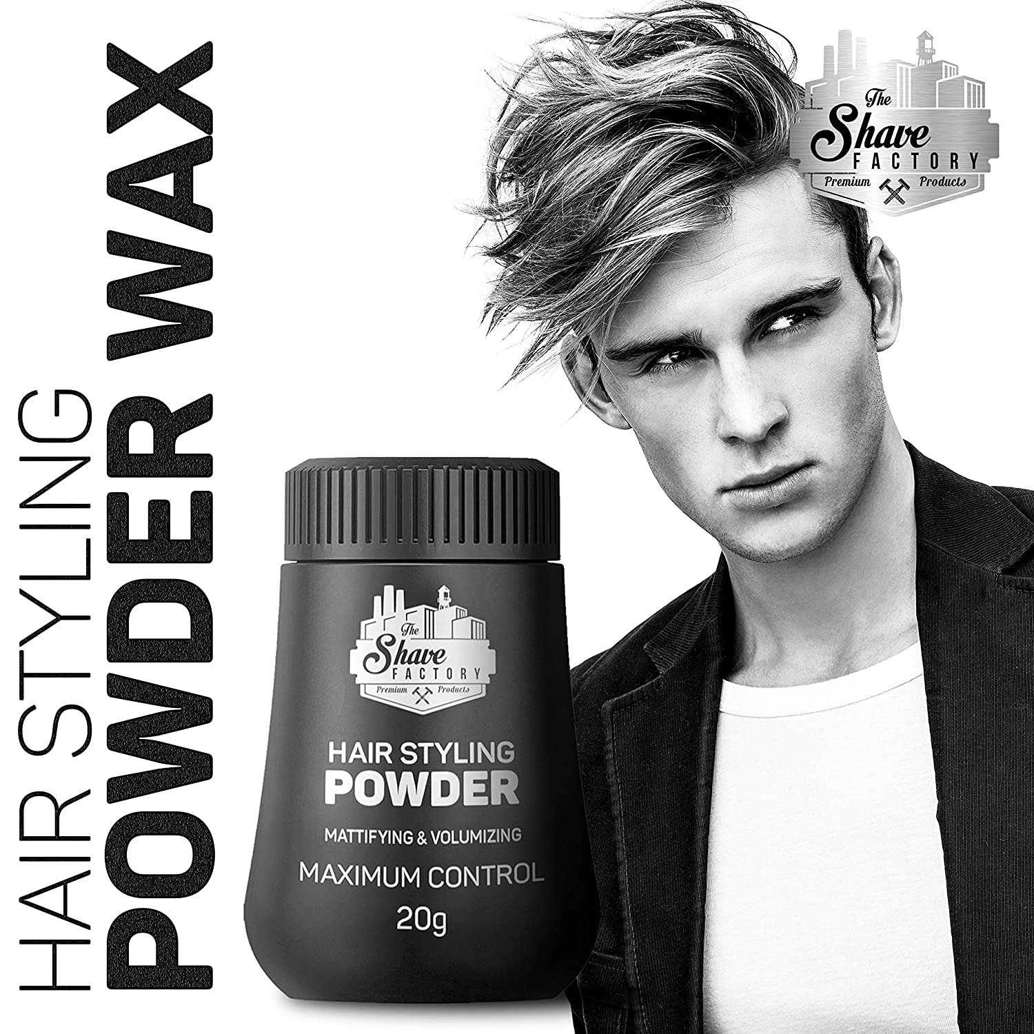 The Shave Factory Puder do stylizacji włosów – matowy i obszerny dla niezrównanej tekstury, objętości i matowego wykończenia – idealny do każdego wyglądu i rodzaju włosów, 20 g (2 sztuki, klasyczny)