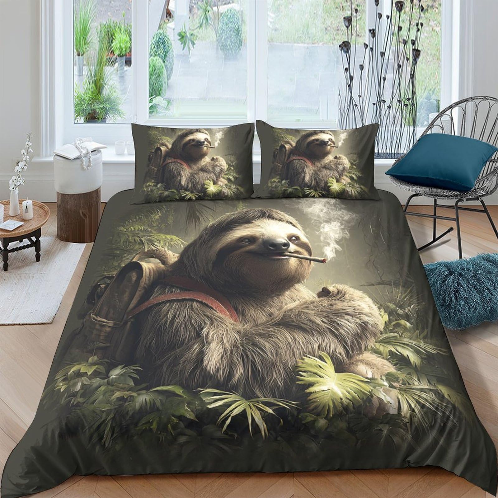 Ctjqhvkz Style-6 3D Printed Sloth Forest Fitted Sheet Microfiber Soft Anti-Slip Bed Cover For Bedroom Guest Room Decor Easy Care Single（135X200cm）
