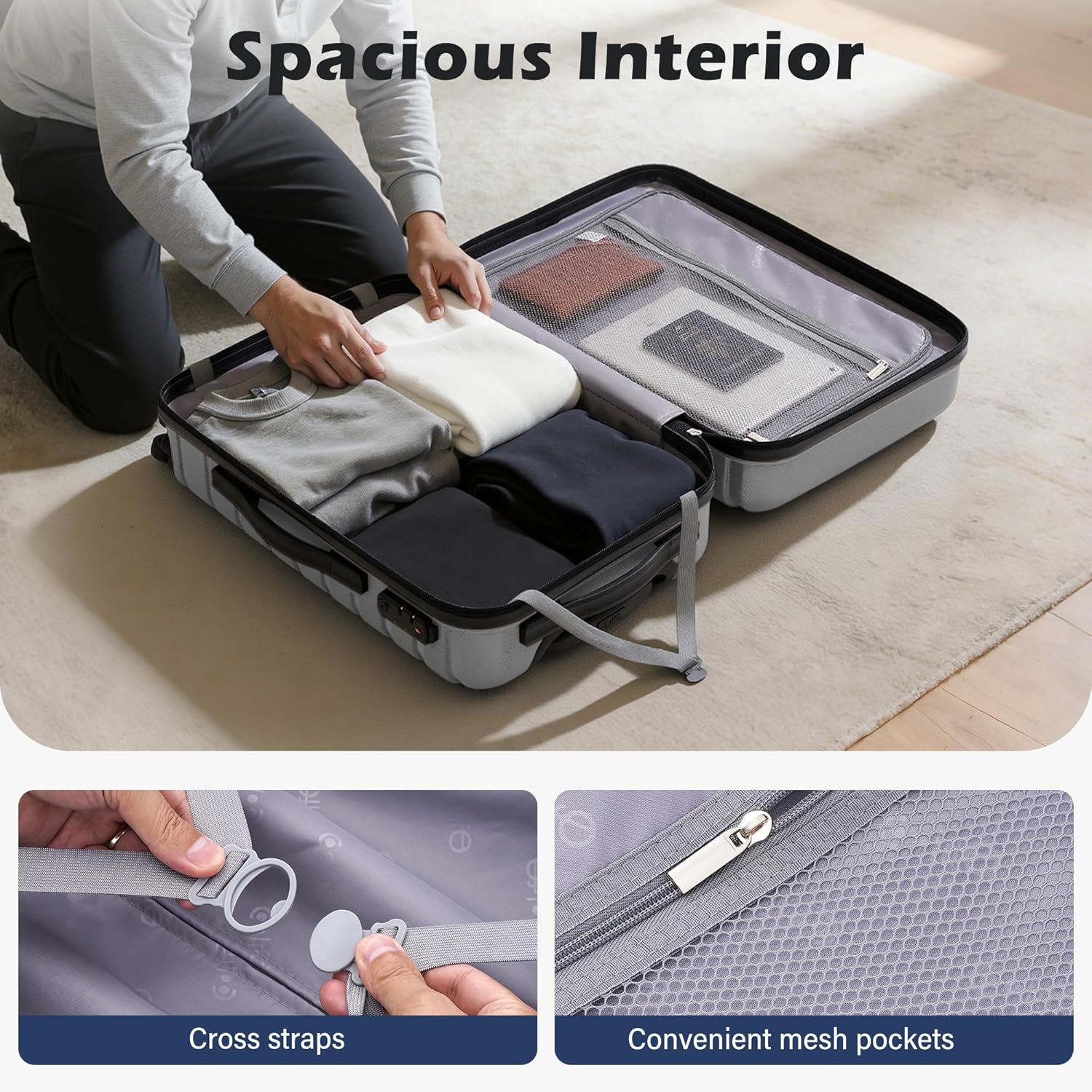 Coolife Luggage Sets, 3 Piece Hard Shell Suitcase Set with Spinner Wheels, Expandable Large Checked Luggage, Lightweight Rolling Carry On with TSA Lock Sliver - Image 5