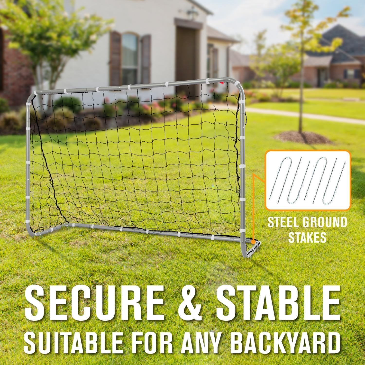 E-Jet Soccer Goals Football Goals, 6'x4' Metal Frame with All Weather Net, White - Image 4