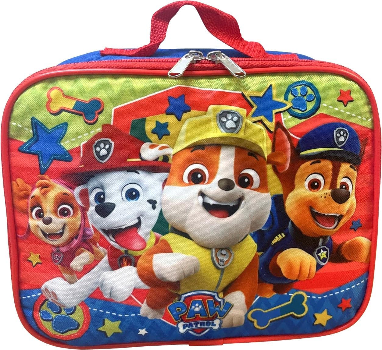 Ruz Kids Licensed School Backpack with Lunch Box Set. Two Piece 15” Book Bag and Lunch Box Bundle (Paw Patrol Blue-Red), Large