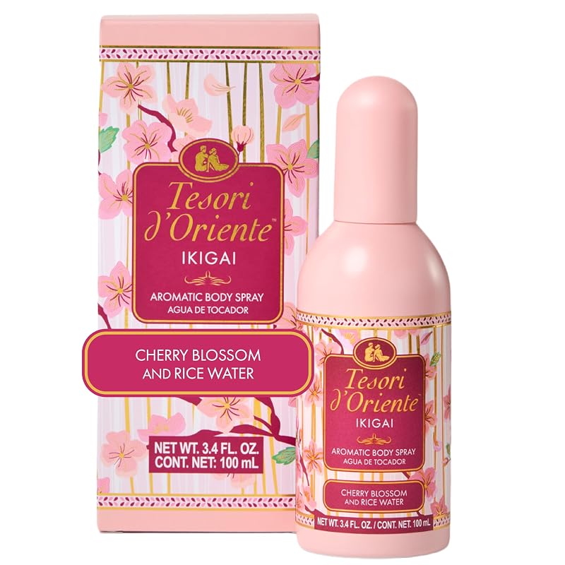 Tesori d’Oriente Ikigai Eau de Toilette em Spray Corporal com fragrância floral suave de flor de cerejeira e água de arroz, 100 mL