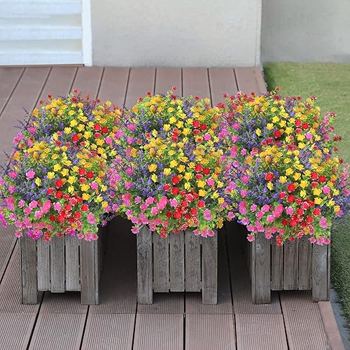 Miniatura 5 de Plantas artificiales con flores, resistentes a los rayos UV arbustos decorativos de plástico para primavera, verano, maceta colgante, exteriores, el
