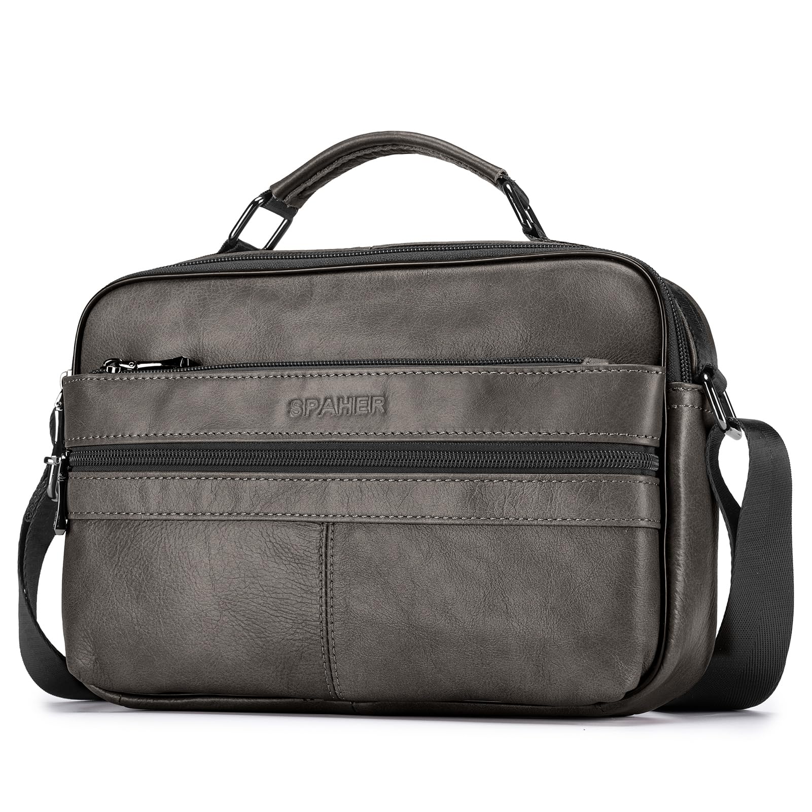 SPAHER Borsello Uomo Tracolla Pelle Grande Borsello per Ipad 11 Pollici Borsa Tracolla Impermeabile Borsetta Marsupio Uomo Multitasche per Quotidiano Lavoro Messenger Crossbody Sling Bag, Grigio