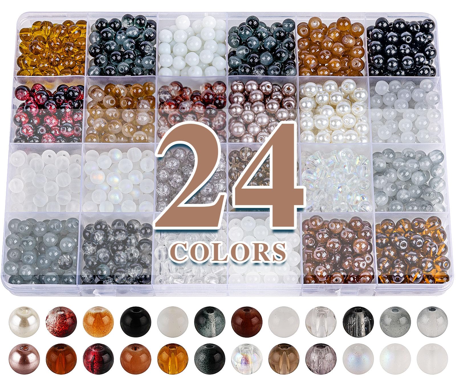 XSEINO About 1200PCS 6mm Glass Beads Bracelet Making Kit,24 Assorted Black and White Series Colorful Crystal Beads for Bracelet and Jewelry Making and DIY Crafts,Friendship Bracelets