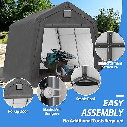 Miniatura 3 de Raysfung Cobertizo de almacenamiento al aire libre de 10 x 10 pies, cobertizo de almacenamiento portátil resistente con puerta enrollable con