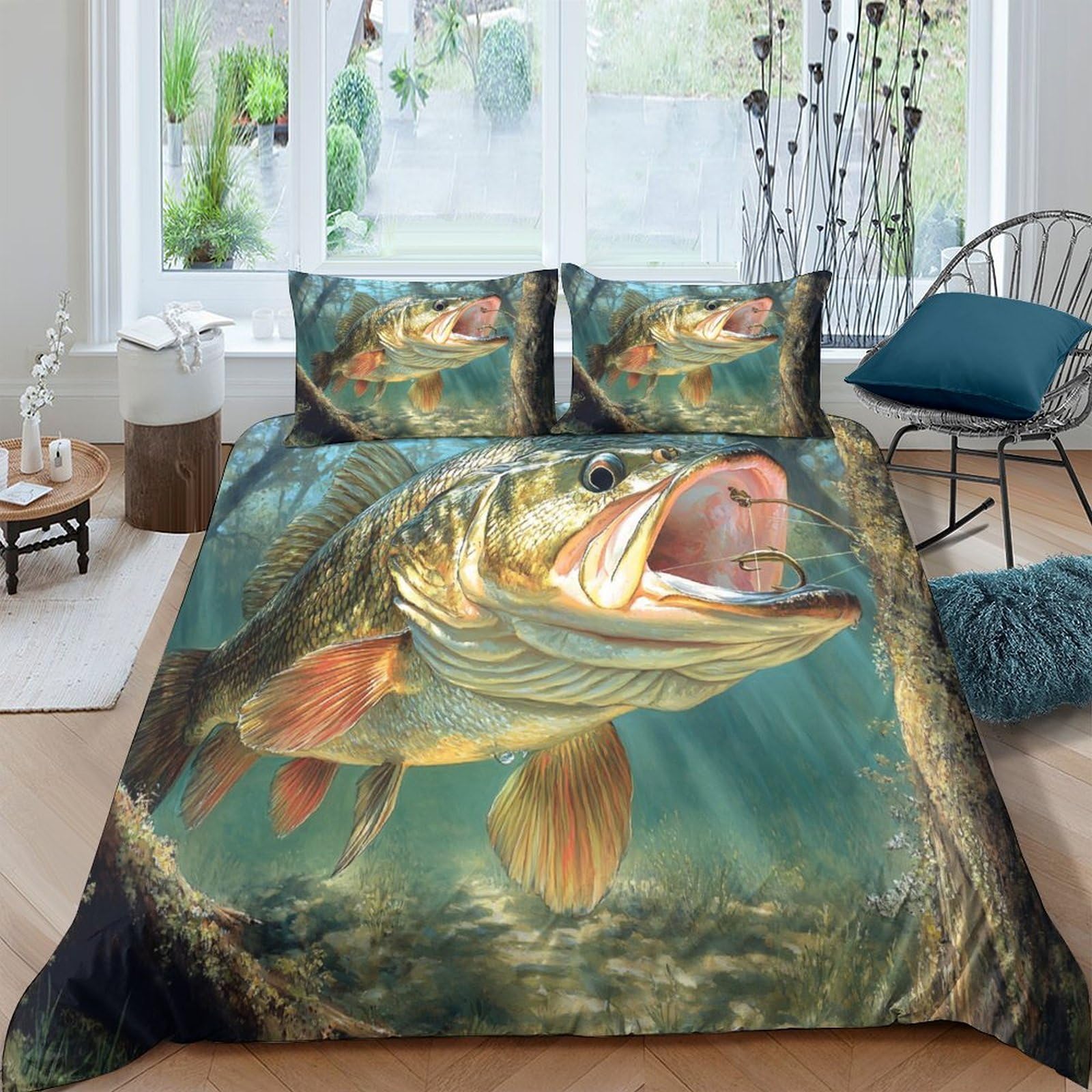 Ctjqhvkz Style-10 3D Printed Lifelike Fish Underwater Fitted Sheet Microfiber Soft Breathable Lake Scene Mattress Cover For Bedroom Dorm Room Decor Single（135X200cm）