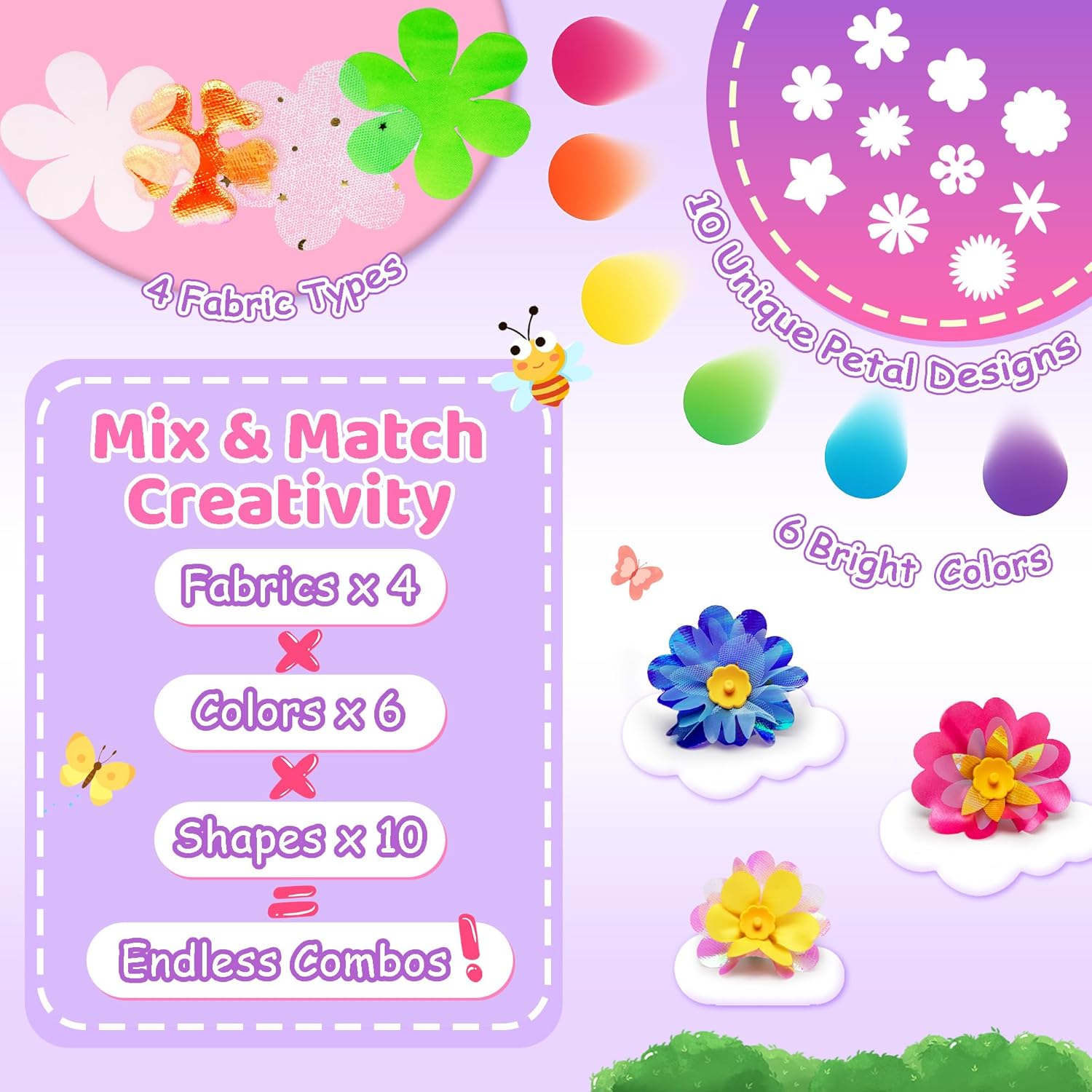 Kiditos Flower Maker Toy for Kids, DIY Flower Bouquet Craft Kit, Build Your Own Flower Bouquet, Flower Craft Kit for Girls, Arts and Crafts Gift for Girls Age 3+