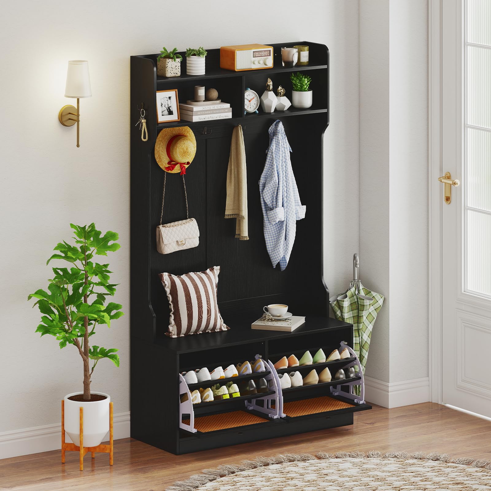 Amazon.com: Giantex 4-In-1 Hall Tree with Bench and Shoe Storage